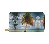Monedero largo con estampado de palmeras y mar transparente para mujer, de piel sintética, con cremallera, Palmera tropical, Talla única