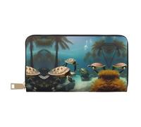Monedero largo con estampado floral de perro salchicha para mujer, de piel sintética, con cremallera, Palmeras y tortugas marinas buceando bajo el agua, Talla única