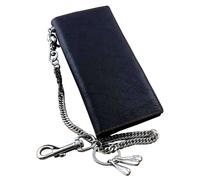 Monedero largo de cuero aut?ntico para hombre, estilo motero, con tarjetero y llavero para vaqueros