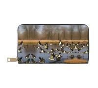 Monedero largo de piel sintética con estampado de rosas y lentejuelas con purpurina para mujer, Flying Wild Ducks, Talla única