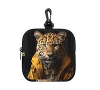 Monedero, leopardo en una chaqueta de cuero impreso, tarjetero, mini bolsa de cambio con llavero, para viajes, uso diario y regalos