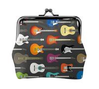 Monedero ligero con estampado acústico y guitarras, cartera minimalista para carreras de café y salidas locales, Black, Talla única, Bolsa para monedas