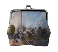 Monedero ligero con estampado de animales de tigre y gato, cartera minimalista para carreras de café y salidas locales, Black, Talla única, Bolsa para monedas