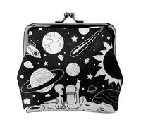 Monedero ligero con estampado de astronauta y alienígena, cartera minimalista para carreras de café y salidas locales, Black, Talla única, Bolsa para monedas
