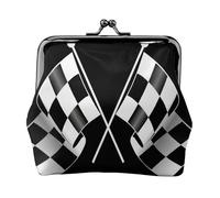 Monedero ligero con estampado de banderas a cuadros en blanco y negro, cartera minimalista para carreras de café y salidas locales, Black, Talla única, Bolsa para monedas