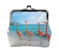 Monedero ligero con estampado de flamenco rosa en la playa, cartera minimalista para carreras de café y salidas locales, Black, Talla única, Bolsa para monedas