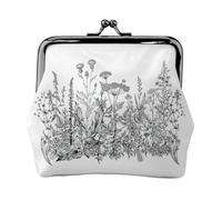 Monedero ligero con estampado de flores en blanco y negro, cartera minimalista para carreras de café y salidas locales, Black, Talla única, Bolsa para monedas