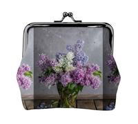 Monedero ligero con estampado de flores lilas, cartera minimalista para carreras de café y salidas locales, Black, Talla única, Bolsa para monedas