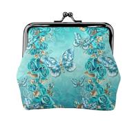 Monedero ligero con estampado de mariposa azul claro, cartera minimalista para carreras de café y salidas locales, Black, Talla única, Bolsa para monedas