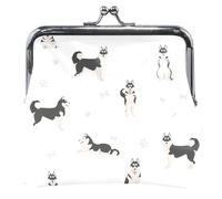 Monedero lindo Husky negro para mujer lindo de cuero impreso animal beso cerradura pequeña moneda monedero para niñas, Lindo husky negro, Clásico, Bonito husky negro, Clásico