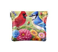 Monedero majestuoso de cuero con vista de cascada, bolsa cuadrada de almacenamiento de viaje para cosméticos, auriculares, joyas, tamaño 4.3 x 3.7 pulgadas, Los pájaros florecen, Talla única, Los