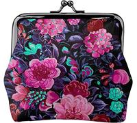 Monedero moderno de cuero para mujer, diseño de flores de mediados de siglo, pequeña bolsa de cambio con cierre de beso y hebilla para regalo de niña, Como se muestra en la imagen, Talla única,