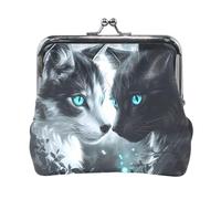Monedero, monedero, diseño de gato negro, luna llena, azul, con cierre, monedero, monedero, monedero para mujeres y niñas, Gatos luz de luna ojos azules, Talla única, Gatos luz de luna ojos azules