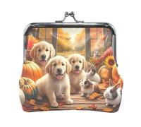 Monedero, monedero portátil de piel sintética con rosas rojas, monedero de cuero para mujer, 4.5 x 4.1 pulgadas, Cachorros Golden Retriever de otoño, Talla única, Cachorros Golden Retriever de otoño