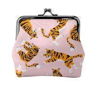Monedero, Monederos Monedero Bolsa de Cambio Monedero Mini Carteras para Mujeres Niñas Animales de Circo Lindos Tigres sobre Fondo Rosa