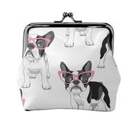 Monedero, Monederos Monedero Bolsa de Cambio Monedero Mini Carteras para Mujeres Niñas Negro Frenchie Bulldog Francés Gafas Rosas Perro Blanco