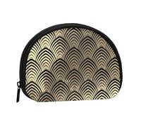 Monedero,Monederos Monedero Bolsa de Cambio Monedero Mini Carteras para Mujeres Niñas Regalo,Art Deco Negro Champaigne Escamas de Oro Conchas Marinas