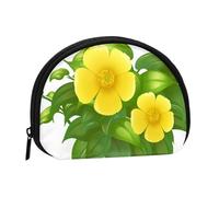 Monedero,Monederos Monedero Bolsa de Cambio Monedero Mini Carteras para Mujeres Niñas Regalo,Flores Amarillas en Arbusto Verde