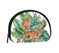 Monedero,Monederos Monedero Bolsa de Cambio Monedero Mini Carteras para Mujeres Niñas Regalo,Hojas Tropicales Botánicas de Tigre