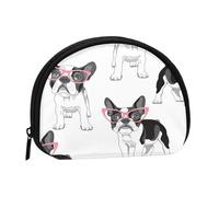 Monedero,Monederos Monedero Bolsa de Cambio Monedero Mini Carteras para Mujeres Niñas Regalo,Negro Frenchie Bulldog Francés Gafas Rosa Perro Blanco