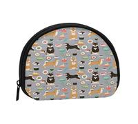 Monedero,Monederos Monedero Bolsa De Cambio Monedero Mini Carteras para Mujeres Niñas Regalo,Perros Shiba Inu Perro Y Fideos Diseño De Sushi Gris