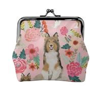 Monedero, Monederos Monedero Bolsa de Cambio Monedero Mini Carteras para Mujeres Niñas Sheltie Floral Shetland Sheepdog Sheltie Dog Desig