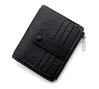 Monedero Mujer Hombre RFID Minimalista Porta Tarjetas de Crédito Piel Autentica Pequeña Carteras de Mujer con Bolsillo de Cremallera para Monedas Mini Billetera con 14 Ranuras para Tarjetas (Negro) …