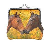 Monedero multifuncional con broche abierto y estampado floral marrón beige, monedero de cuero para mujer, 4.5 x 4.1 pulgadas, Caballos Hojas de Otoño, one size, Caballos Hojas de Otoño
