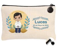 Monedero - Neceser niña - niño. Ideal para Regalar Dinero Primera Comunión Personalizado Color de Pelo - Detalle comunión. (Niño Moreno)