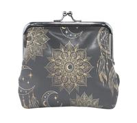 Monedero negro con diseño de lunas y mandalas, monedero de material reciclado para mujer