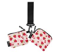 Monedero para mujer con muñeca, llavero, tarjetero, monedero, lindo, rosa fresa, mini bolsillos portátiles, bolsillo doble, dulce rosa fresa, 10,5 x 10,5 cm y 10,5 x 9 cm, monedero, Rosa Fresa Dulce,