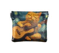 Monedero para mujer, diseño de gato, diseño de guitarra, color azul cielo, monedero para niños, carteras delgadas, Guitarra Cat Sky Blue-1, 4.33x3.74In, Guitarra Cat Sky Blue-1