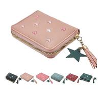 Monedero para mujer - Mini monedero bordado de corazón lindo borla estrella colgante color sólido cuero PU cremallera carteras para tarjetas de crédito, identificación, dinero en efectivo diario