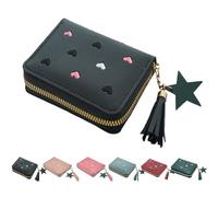 Monedero para mujer - Mini monedero bordado de corazón lindo borla estrella colgante color sólido cuero PU cremallera carteras para tarjetas de crédito, identificación, dinero en efectivo diario