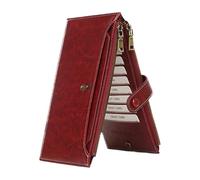 Monedero para mujer - Portamonedas portátil de piel sintética | Monedero | Para tarjetas bancarias, billetes plegados, identificación, llaves, auriculares, lápiz labial, viajes y negocios, borgoña