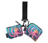 Monedero para tarjetas de crédito con diseño de animales escondidos en el arrecife de coral, monedero, monedero, mini monedero de moda con bolsillo para monedas con cremallera para mujer, 2 piezas