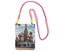 Monedero para teléfono celular, diseño cuadrado rojo de la catedral de San Basilio en Moscú, para mujer, con correa para el hombro, color fucsia