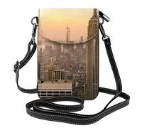 Monedero para teléfono celular Empire State Building:>> Cartera pequeña de cuero con bandolera para mujer Bolso con correas para los hombros con ranuras para tarjetas de crédito 7.6x2.9 In