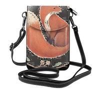 Monedero para teléfono celular Fox pintado a mano:>> Cartera pequeña de cuero con bandolera para mujer Bolso con correas para los hombros con ranuras para tarjetas de crédito 7.6x2.9 In