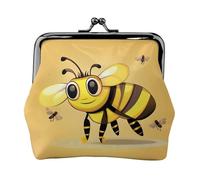 Monedero pequeño con estampado de abeja de dibujos animados, pequeño monedero para mujer, para tarjeta de crédito, llave de identificación, Negro -, Talla única, Vintage