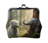 Monedero pequeño con estampado de elefante y conejo blanco para mujer, con cierre de beso, para monedas, tarjetas, objetos pequeños