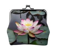 Monedero pequeño con estampado de flor de loto para mujer, monedero pequeño para tarjeta de crédito y llave de identificación, Negro -, Talla única, Vintage