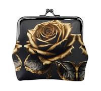 Monedero pequeño con estampado de flores negras y doradas para mujer, monedero para cambio de moneda, cartera para tarjetas de crédito