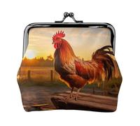 Monedero pequeño con estampado de gallo en madera en tierras agrícolas para mujer, monedero pequeño con cierre de beso, para monedas, tarjetas, objetos pequeños