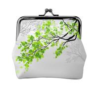 Monedero pequeño con estampado de hojas verdes y blancas, cartera de viaje ligera para excursiones turísticas y compras, Black, Talla única, Bolsa para monedas