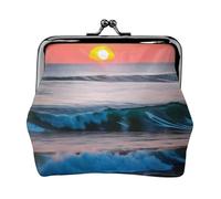 Monedero pequeño con estampado de olas del mar y atardecer con diseño de olas del océano, monedero, monedero, monedero, monedero, monedero, monedero, pequeño para mujeres y hombres, negro, talla única