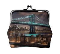Monedero pequeño con estampado nocturno del puente de Manhattan de Nueva York, monedero, monedero, monedero, monedero pequeño para mujeres y hombres, Negro -, Talla única, Vintage
