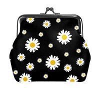 Monedero pequeño con hebilla, color blanco, amarillo, margarita, bolsa negra, cierre de beso, monedero de cambio, Multicolor 03, Talla única, Organizador de bolsas