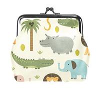 Monedero pequeño con hebilla, diseño retro de cocodrilo, león, elefante, querida, bolsa, cierre de beso, monedero de cambio, Multicolor 04, Talla única, Organizador de bolsas
