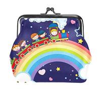 Monedero pequeño con hebilla para niños tomando un tren sobre el arco iris, bolsa de cambio con cierre de beso, Multicolor 03, Talla única, Organizador de bolsas